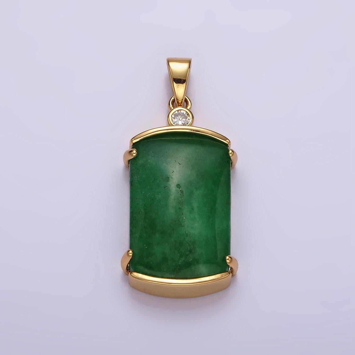 14k gold filled green jade rectangular curved cz pendant | n1853