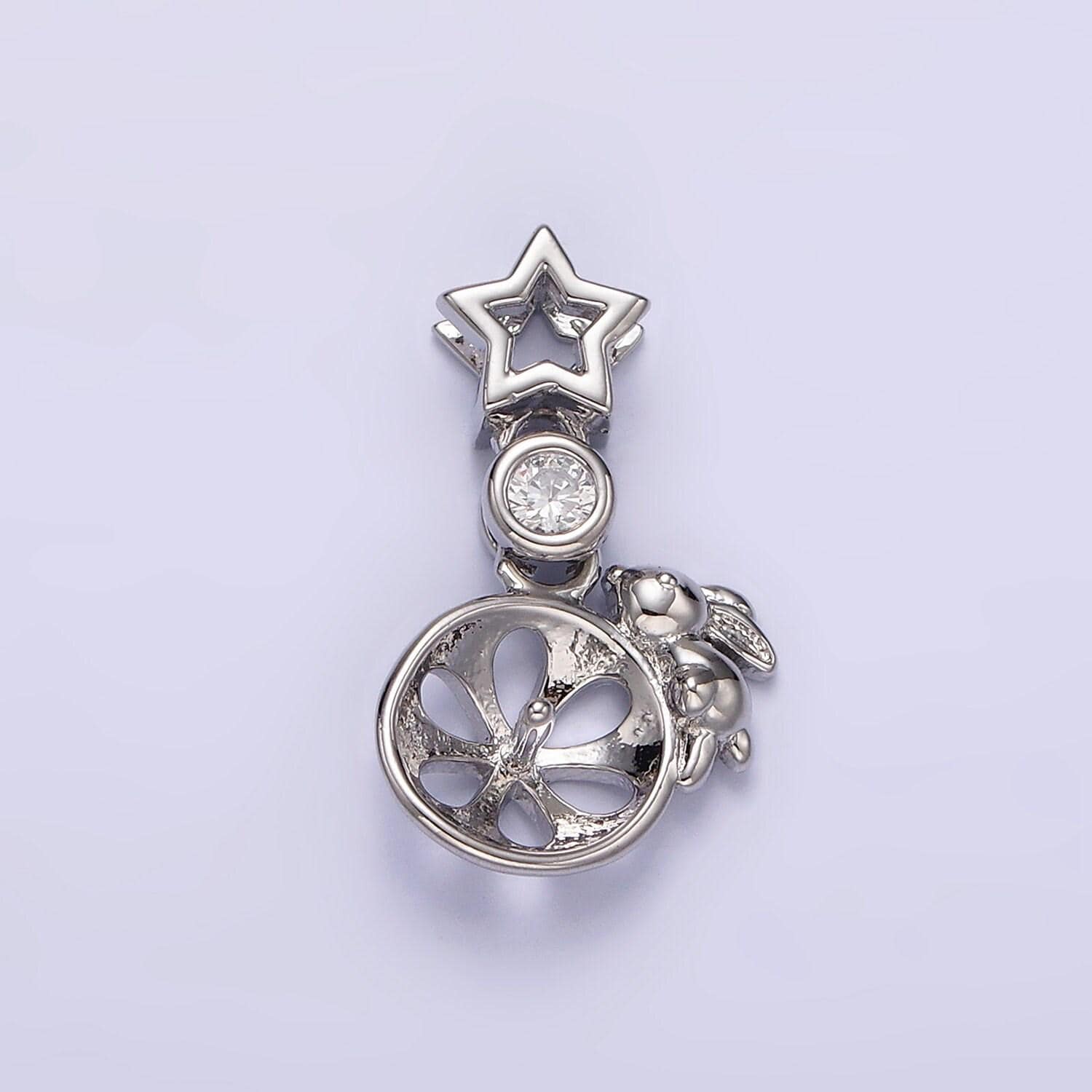 14k gold filled rabbit bunny animal wheel cz celestial star open pendant in gold & silver | n1854 n1855