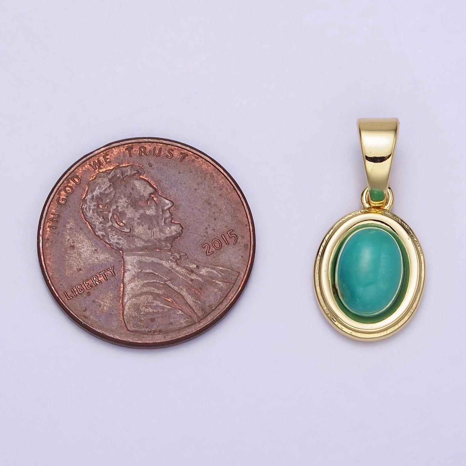 14k gold filled turquoise opal bezel oval pendant | n-1850