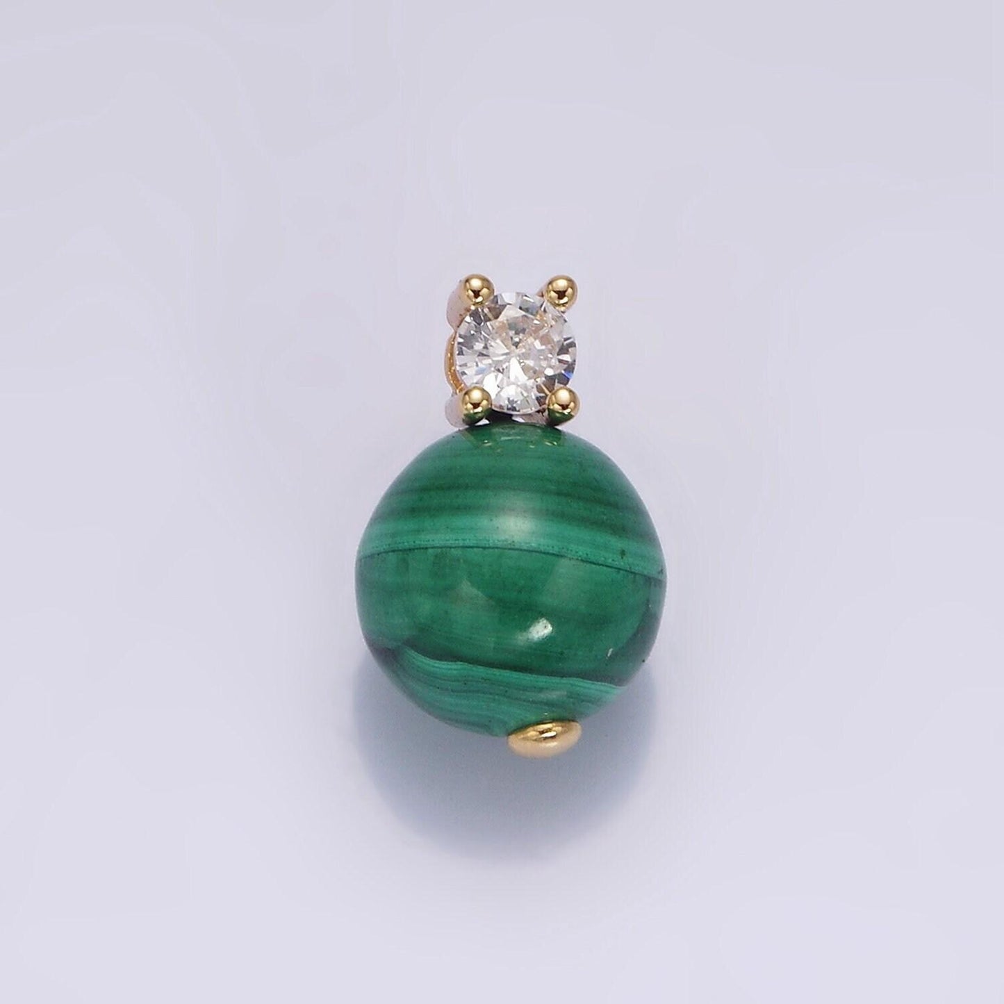 16k gold filled 10mm round malachite ball beads cz pendant | n1843