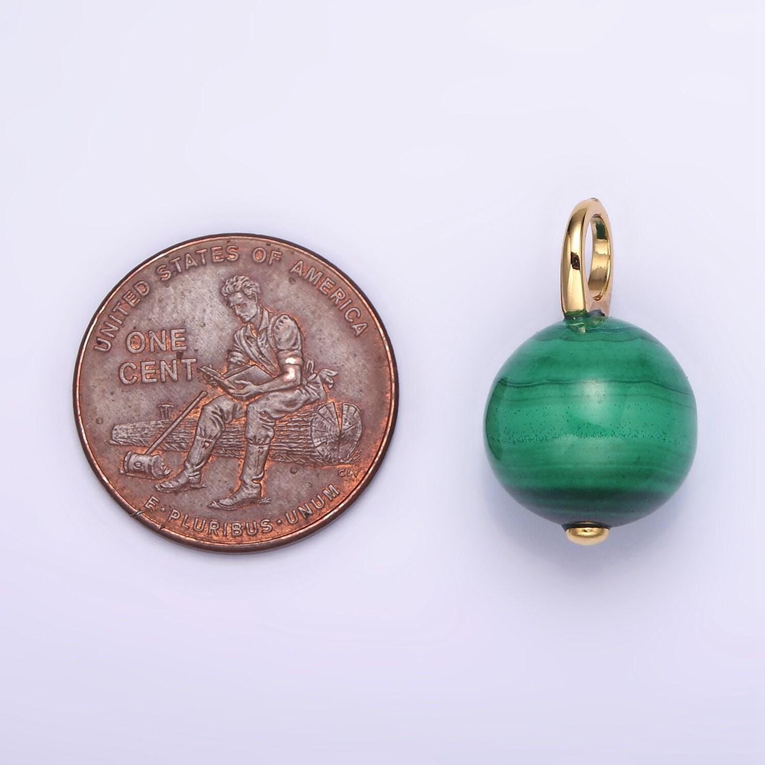 16k gold filled 20mm round malachite ball beads charm pendant | n1841