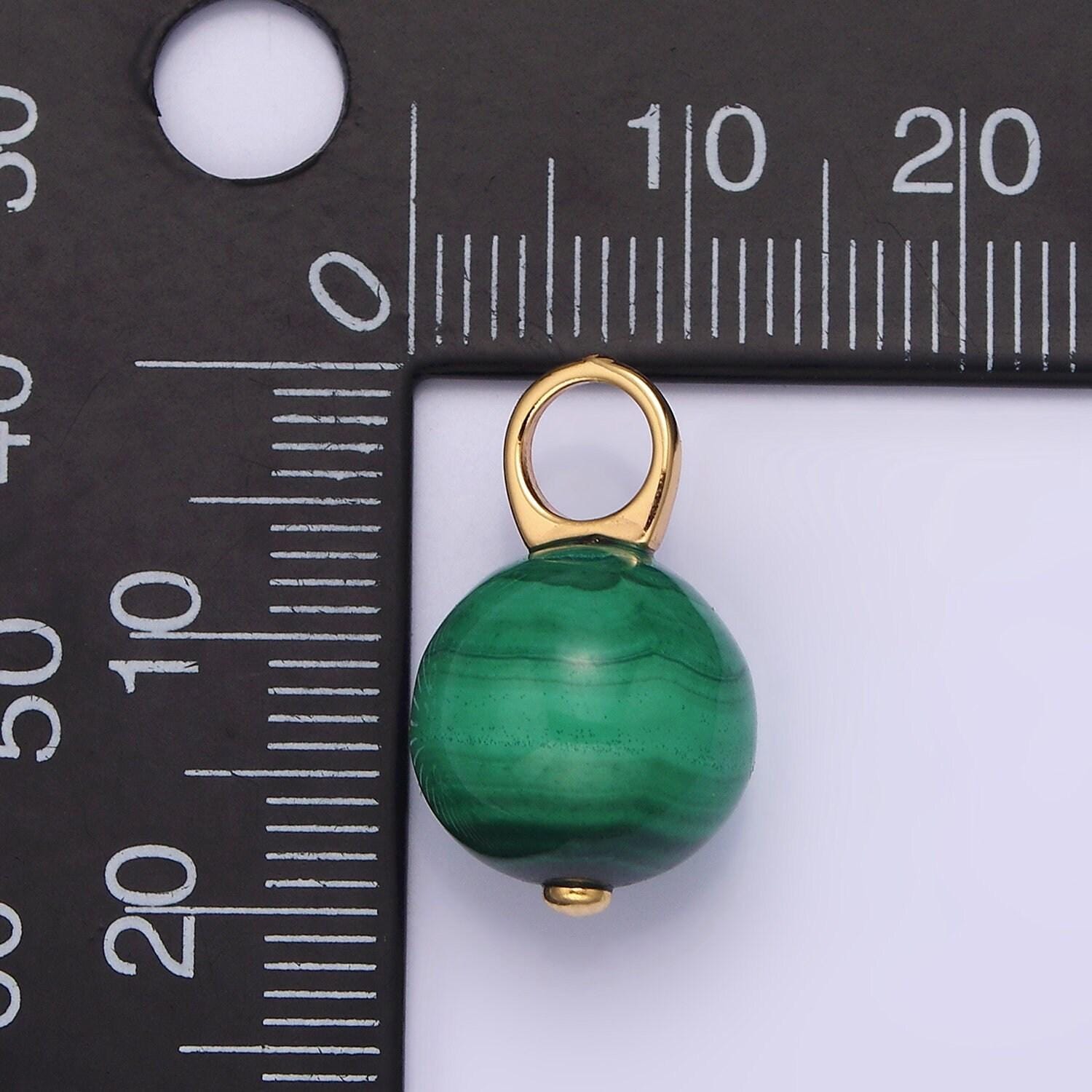 16k gold filled 20mm round malachite ball beads charm pendant | n1841