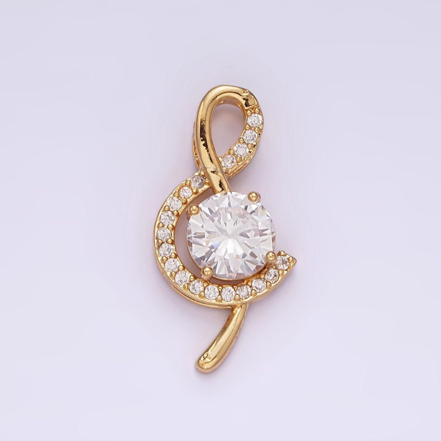 Micro pave gold treble clef music note charm pendant n-1833