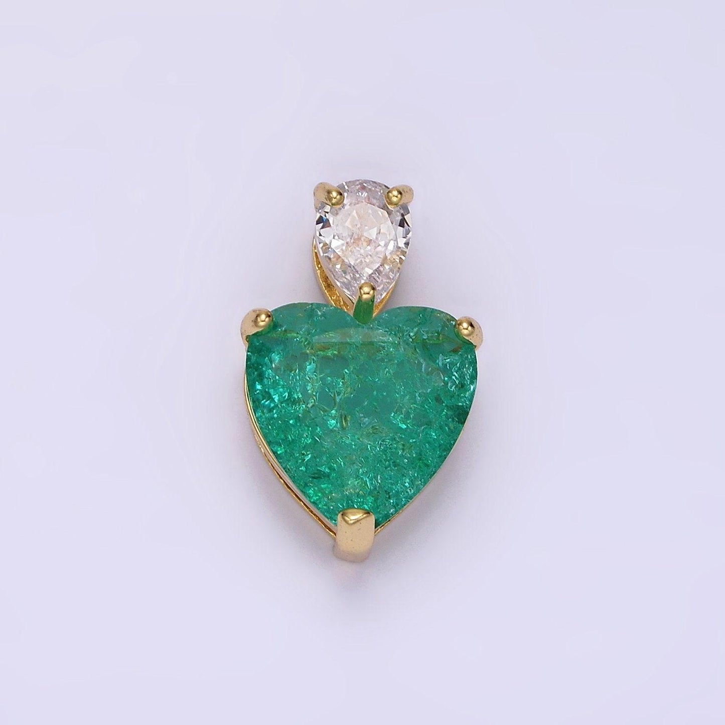 14k gold filled 35mm green heart cz teardrop pendant | n1830
