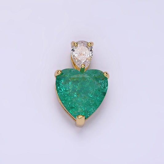 14k gold filled 35mm green heart cz teardrop pendant | n1830