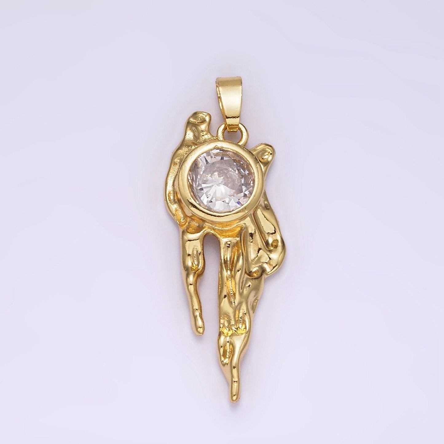 14k gold filled clear round cz molten drip pendant | n1829