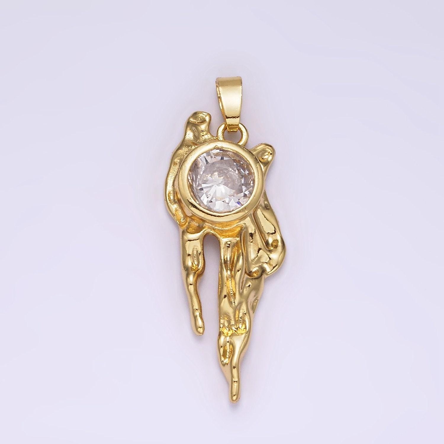 14k gold filled clear round cz molten drip pendant | n1829