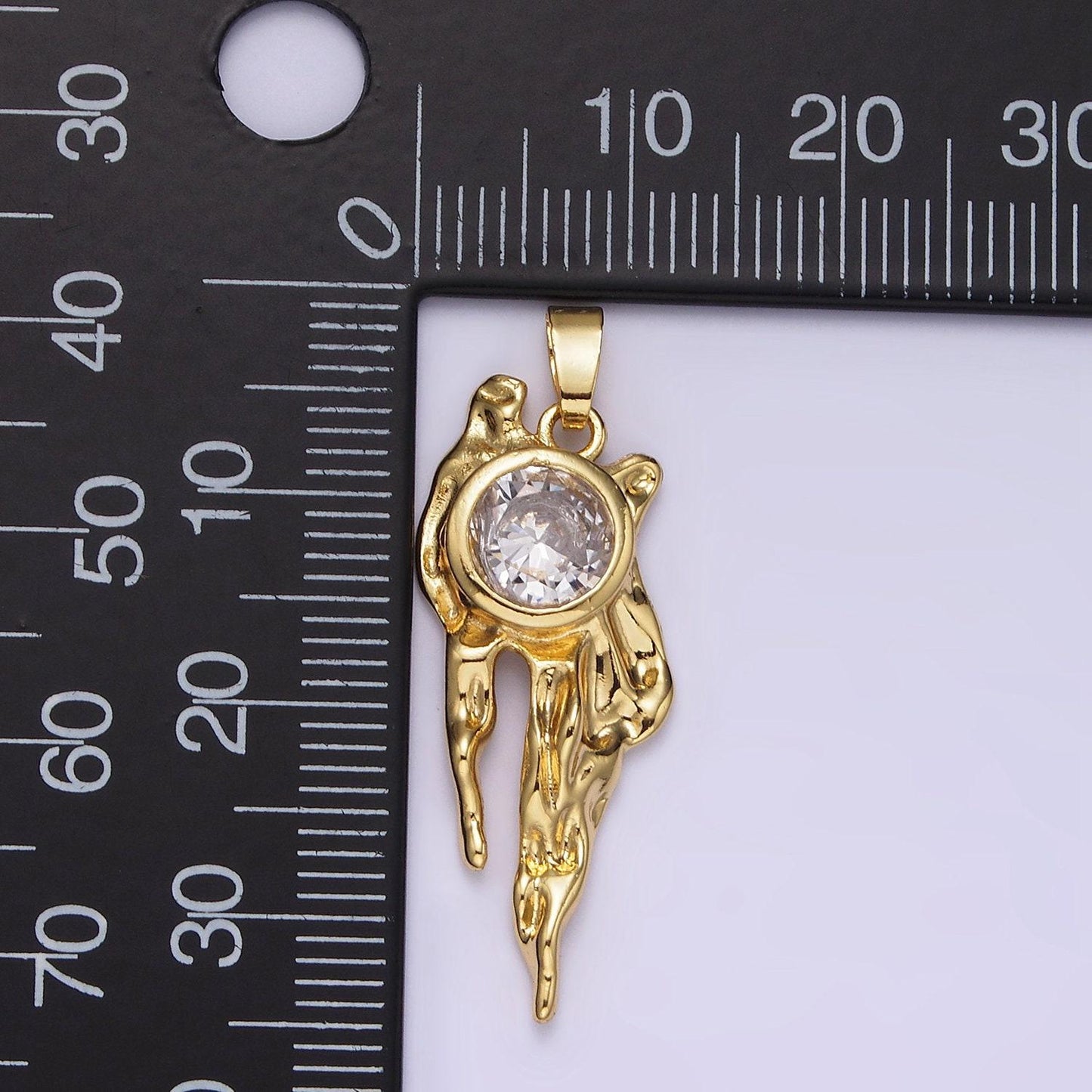 14k gold filled clear round cz molten drip pendant | n1829