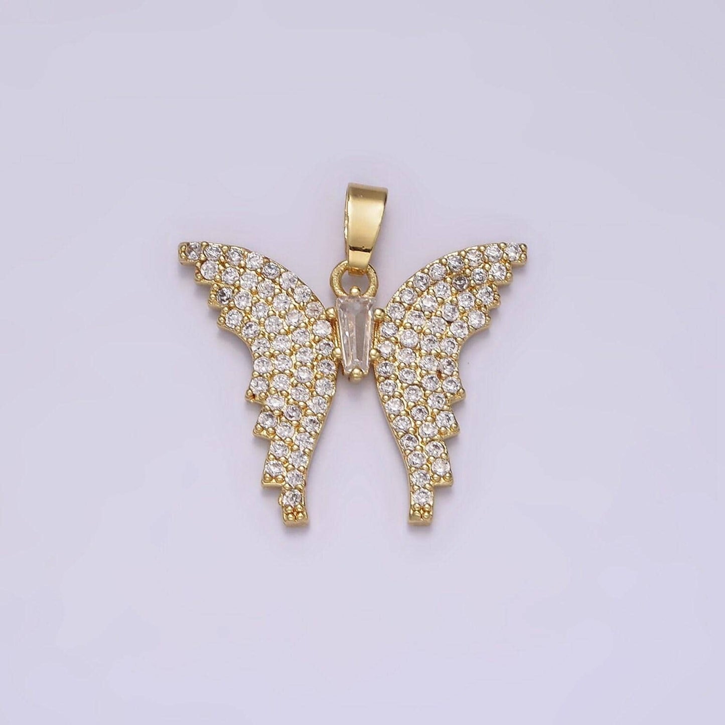14k gold filled clear baguette micro paved cz animal butterfly wings pendant | n1820