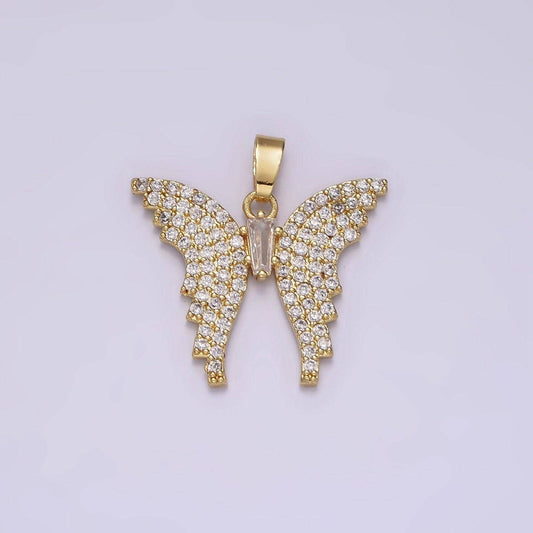 14k gold filled clear baguette micro paved cz animal butterfly wings pendant | n1820