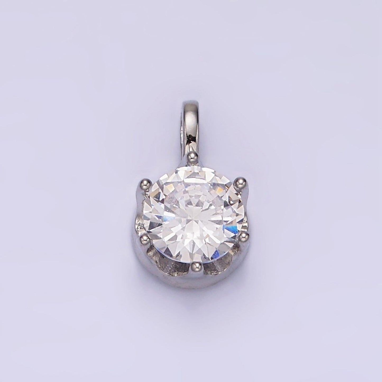 Clear cubic zirconia silver pendant, solitaire clear cubic charm for easy self-making jewelry dangle pendant necklace n-1817
