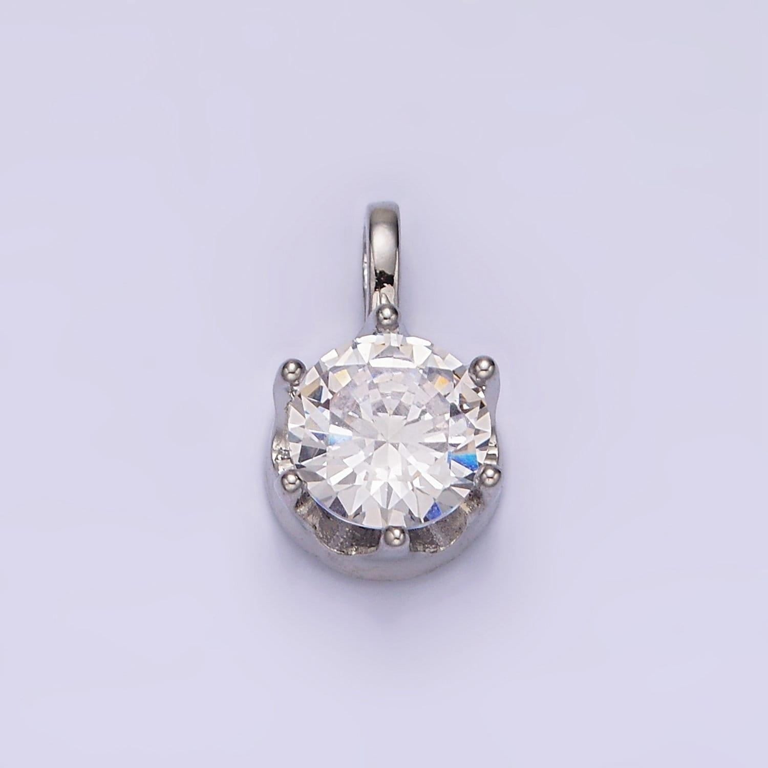 Clear cubic zirconia silver pendant, solitaire clear cubic charm for easy self-making jewelry dangle pendant necklace n-1817