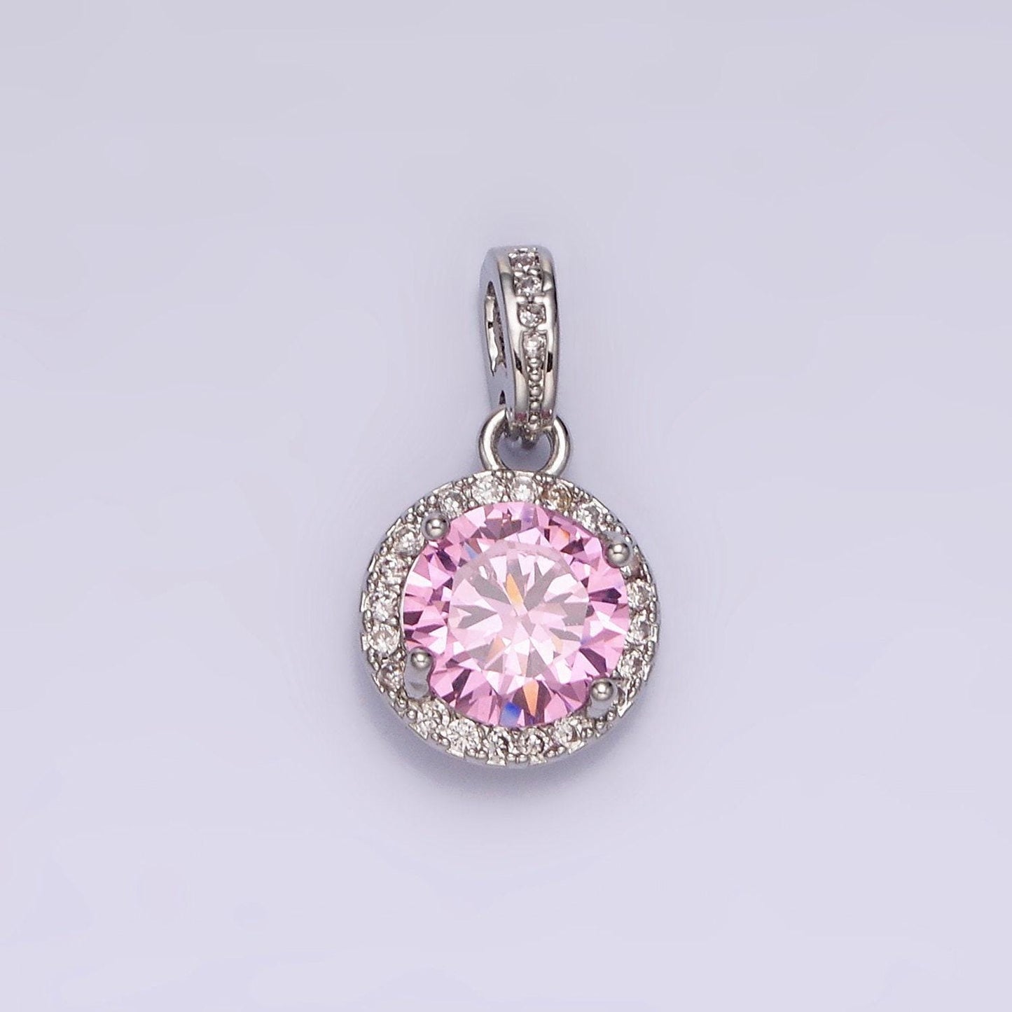 Purple pink red cubic zirconia silver pendant, solitaire clear micro pave charm for easy self-making jewelry dangle pendant necklace n1813