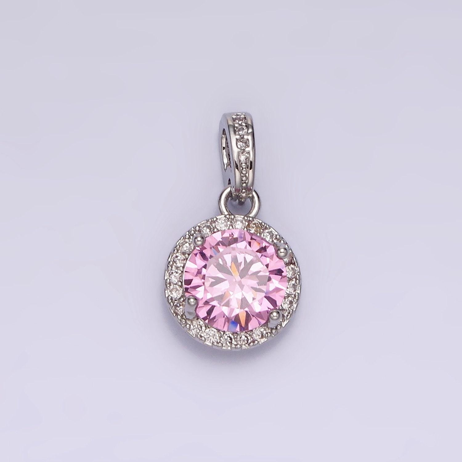 Purple pink red cubic zirconia silver pendant, solitaire clear micro pave charm for easy self-making jewelry dangle pendant necklace n1813