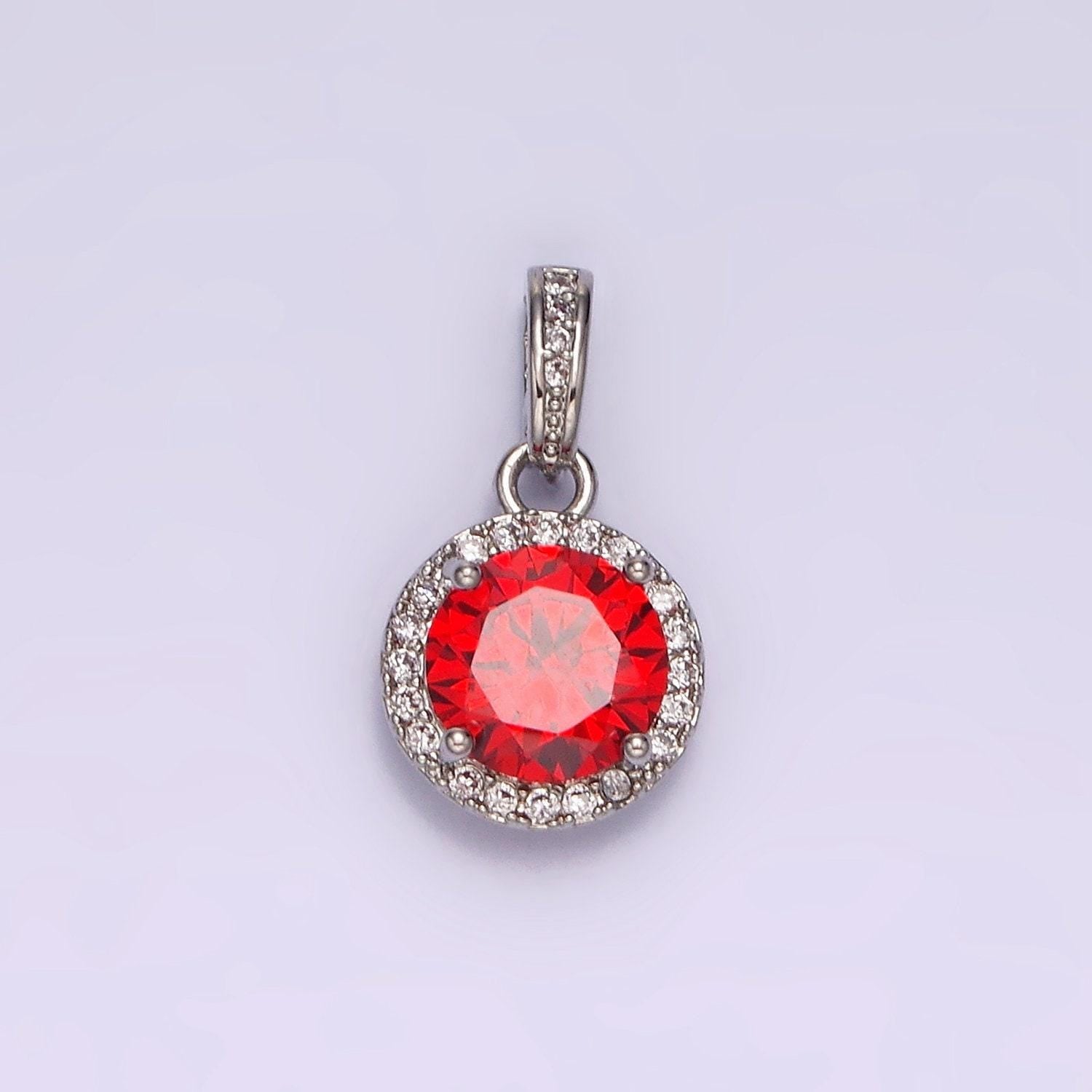Purple pink red cubic zirconia silver pendant, solitaire clear micro pave charm for easy self-making jewelry dangle pendant necklace n1813