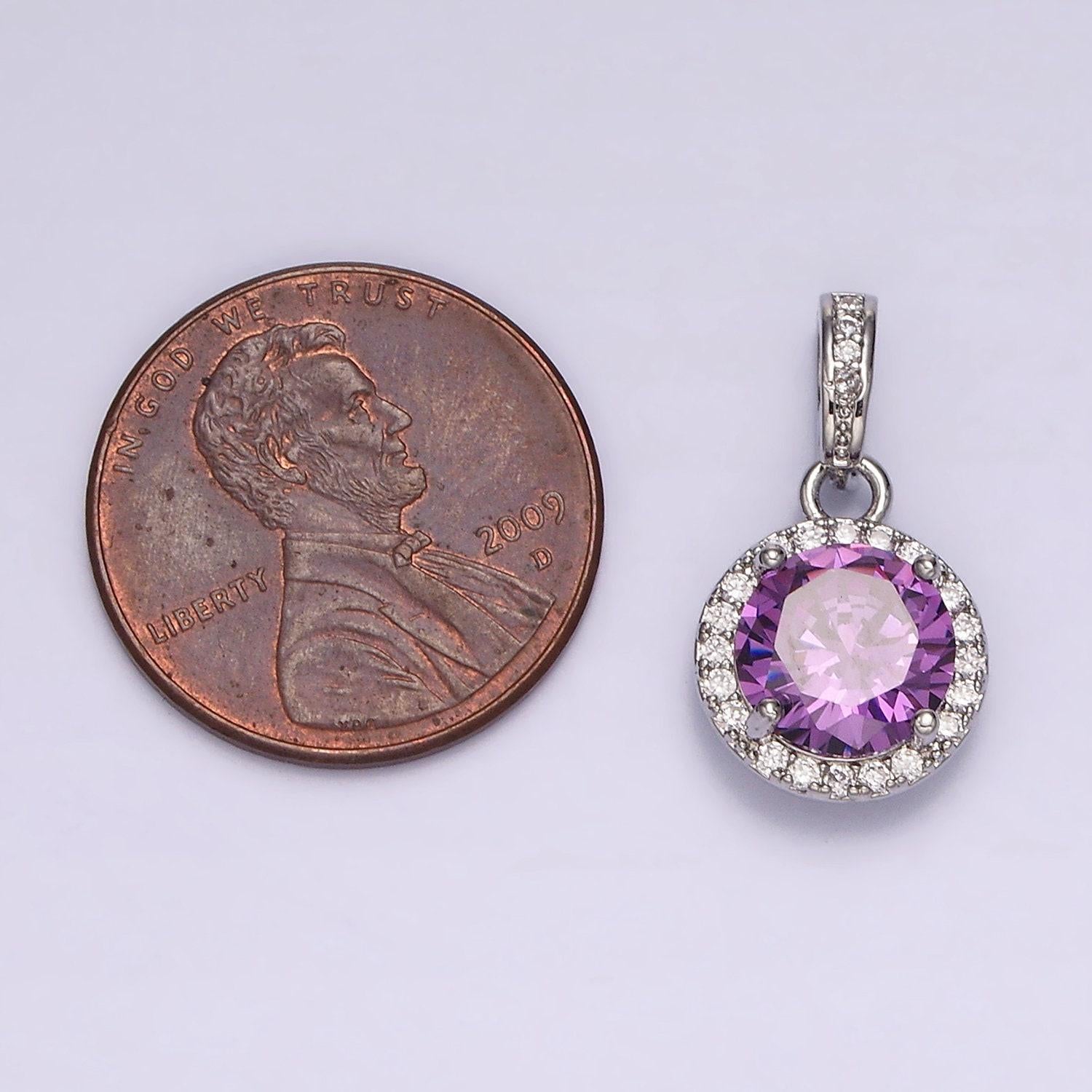 Purple pink red cubic zirconia silver pendant, solitaire clear micro pave charm for easy self-making jewelry dangle pendant necklace n1813