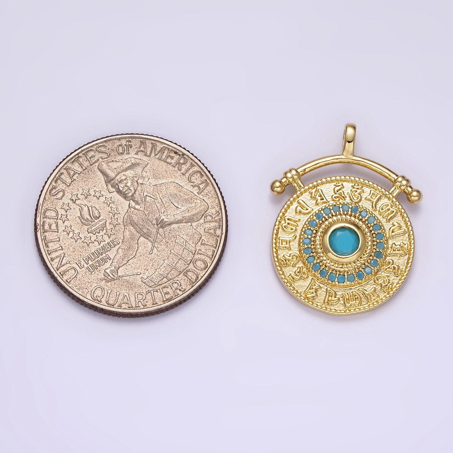 Gold mantra charm pendant, tibetan religious necklace pendant religious prayer mala charm, buddhist jewelry meditation charm turquoise n1808