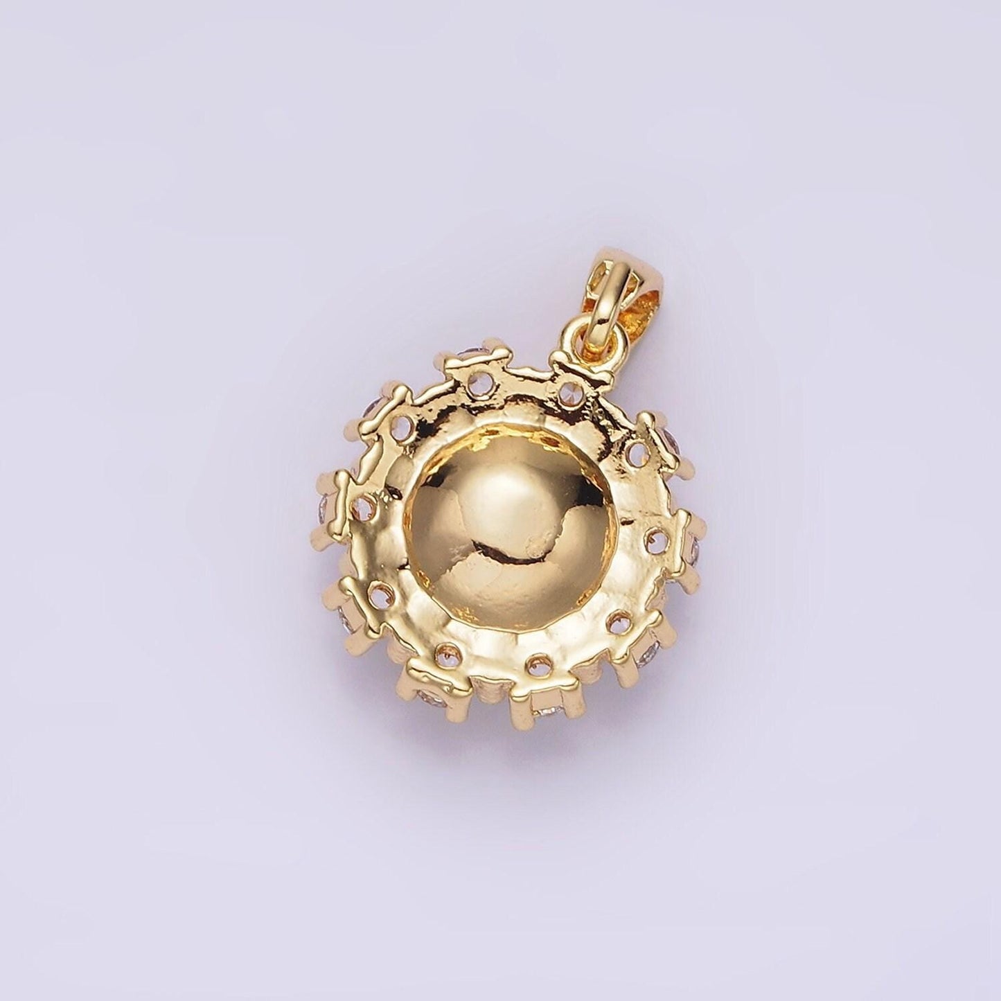 14k gold filled blue multifaceted cz dotted outlined round pendant in gold & silver | n1802 n1803