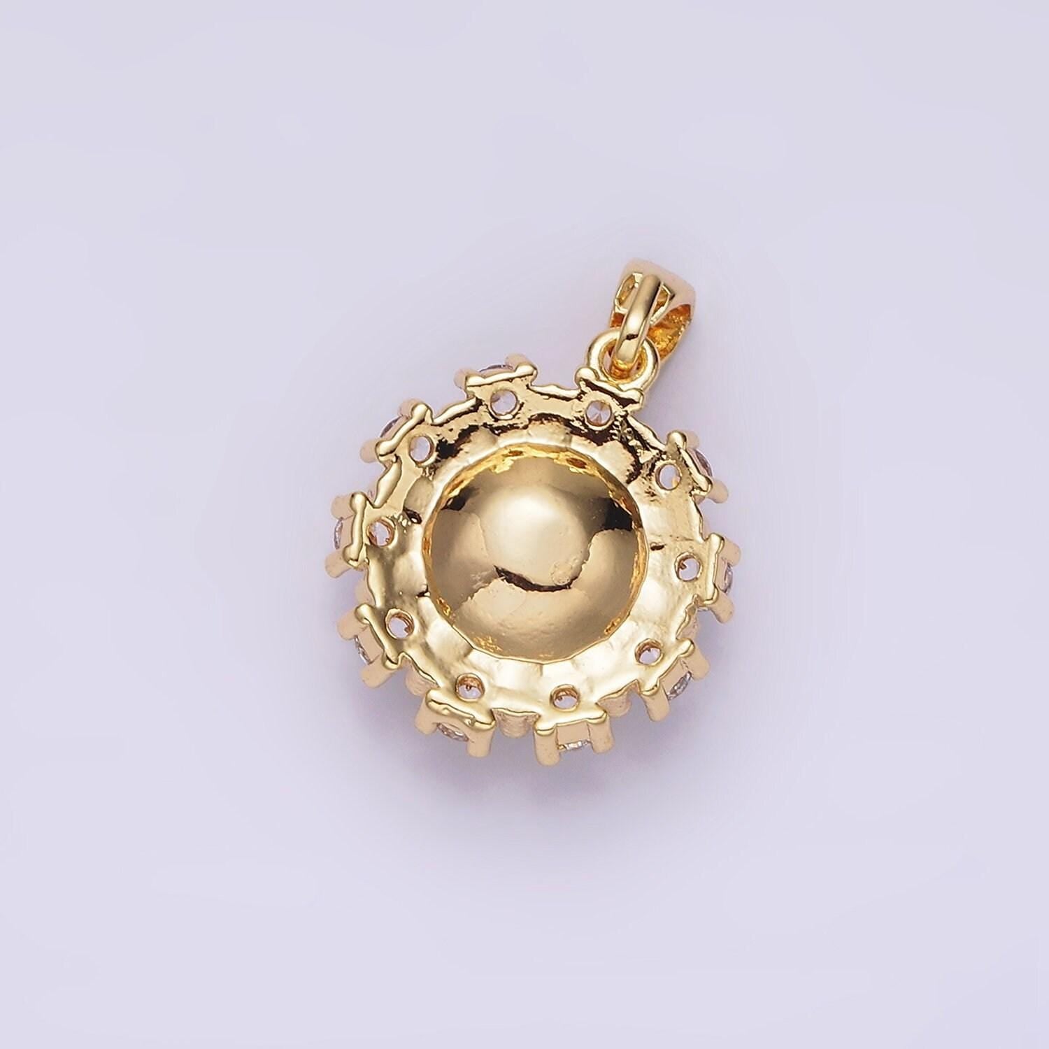 14k gold filled blue multifaceted cz dotted outlined round pendant in gold & silver | n1802 n1803