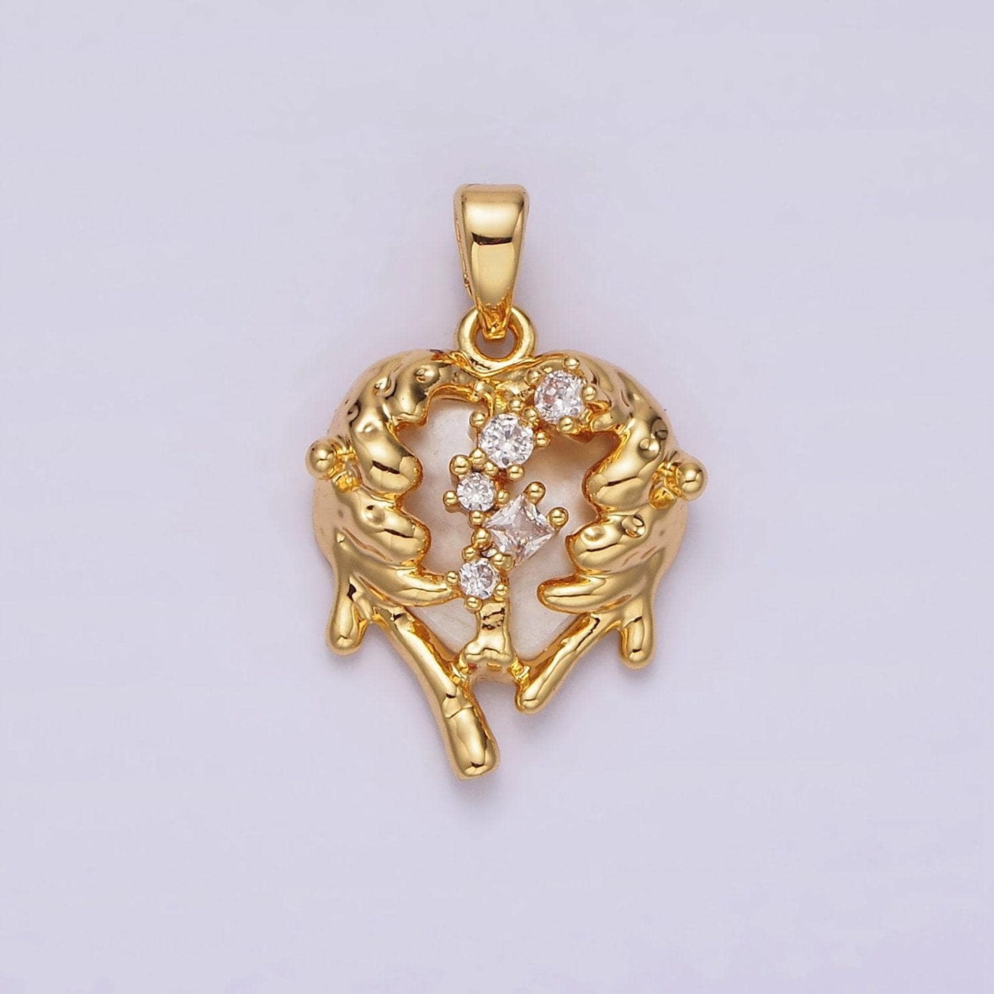 14k gold filled clear cz molten drip shell pearl heart pendant in gold & silver | n1793 n1794