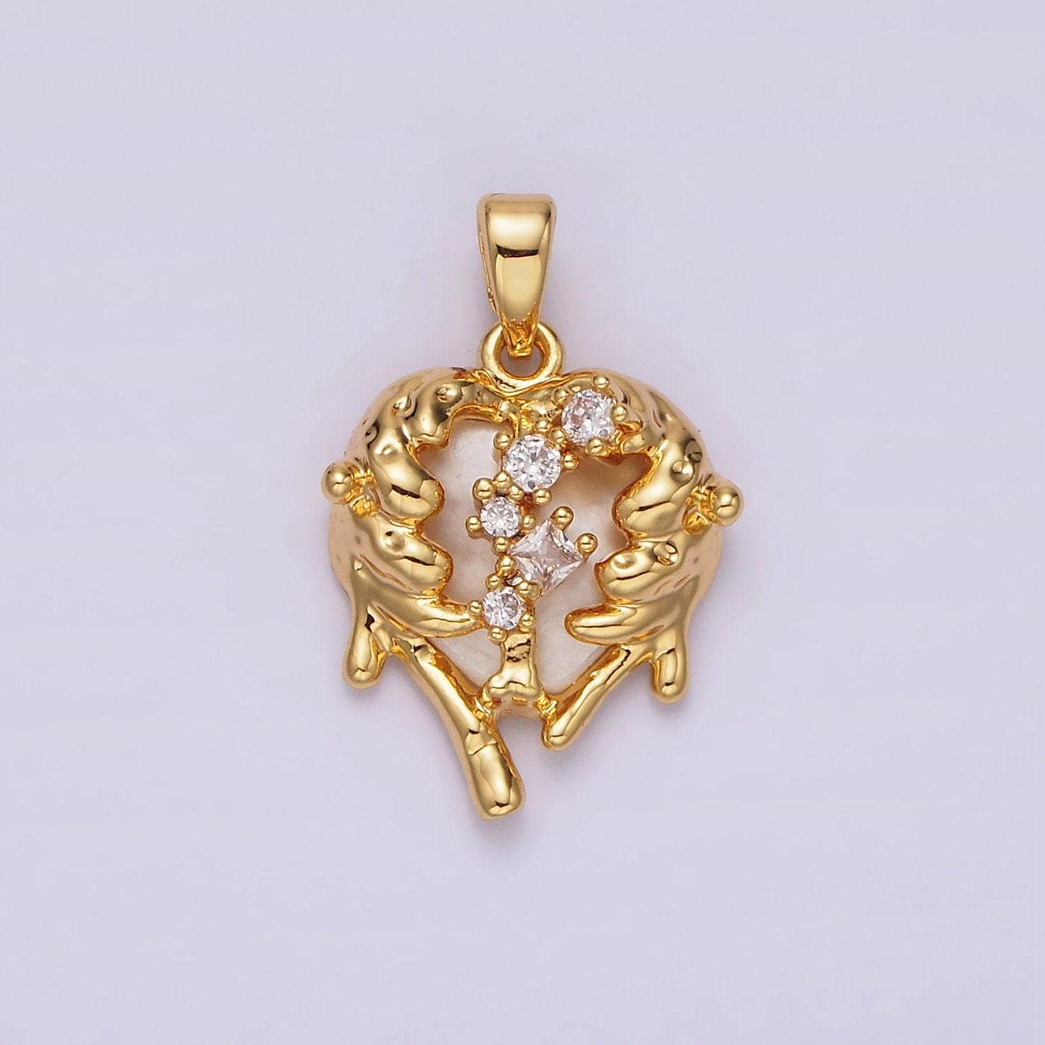 14k gold filled clear cz molten drip shell pearl heart pendant in gold & silver | n1793 n1794