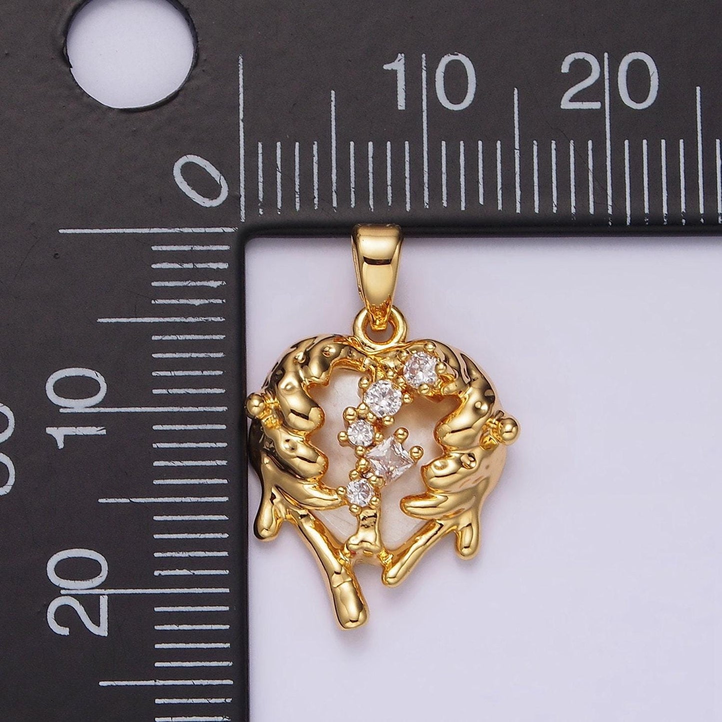 14k gold filled clear cz molten drip shell pearl heart pendant in gold & silver | n1793 n1794