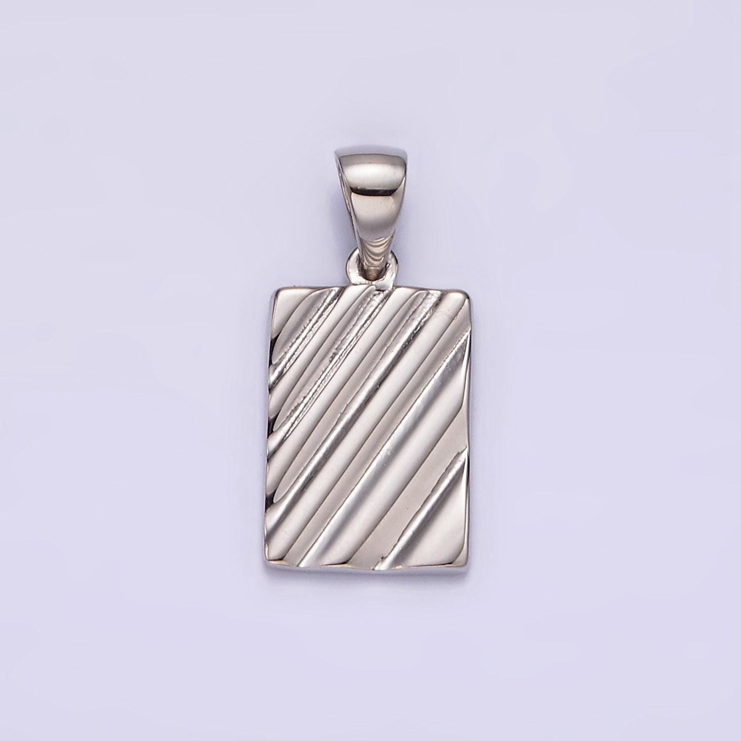 14k gold filled line stripe textured geometric rectangular tag pendant in gold & silver | n1789 n1790