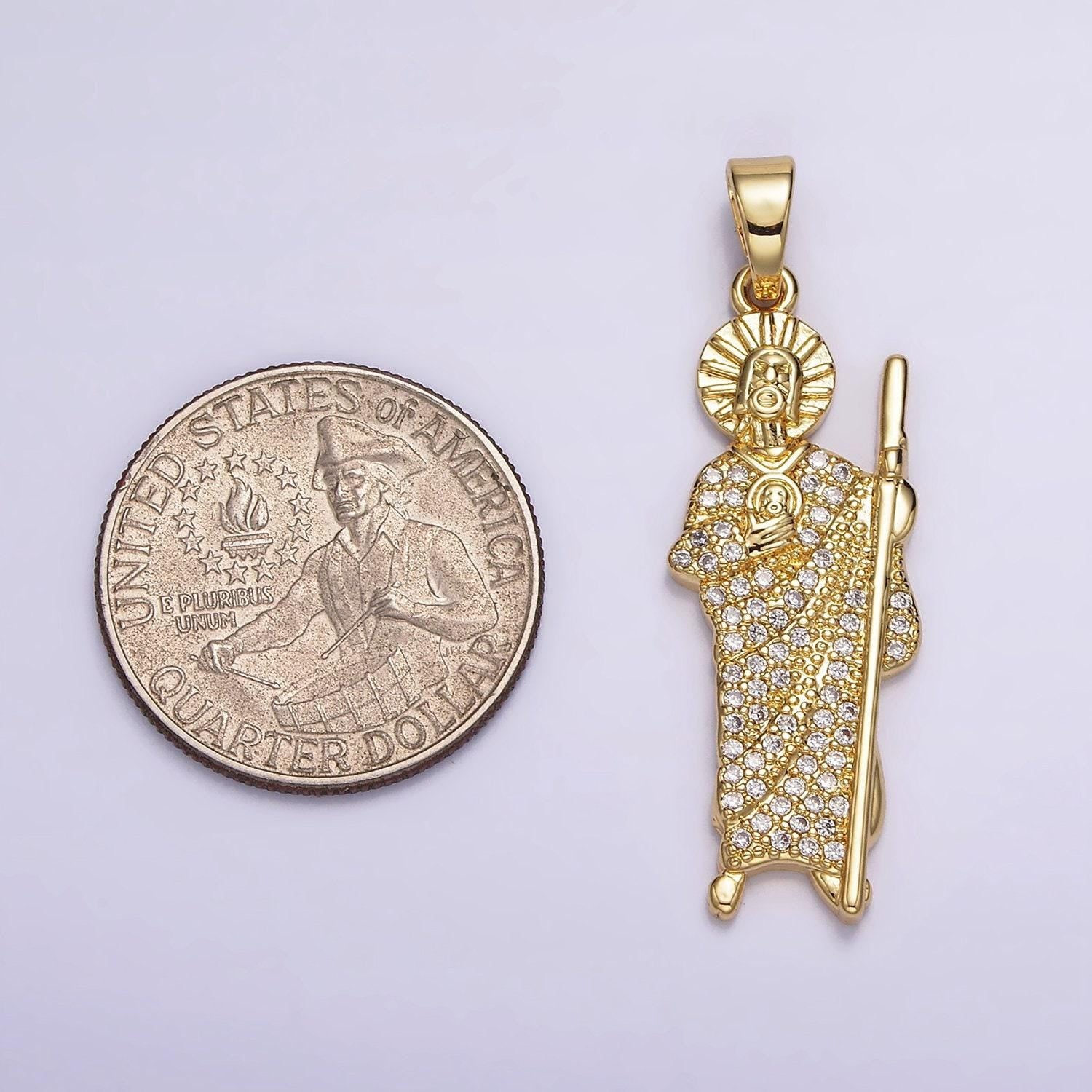 14k gold filled 43mm saint jude religious figure clear micro paved cz pendant | n1780