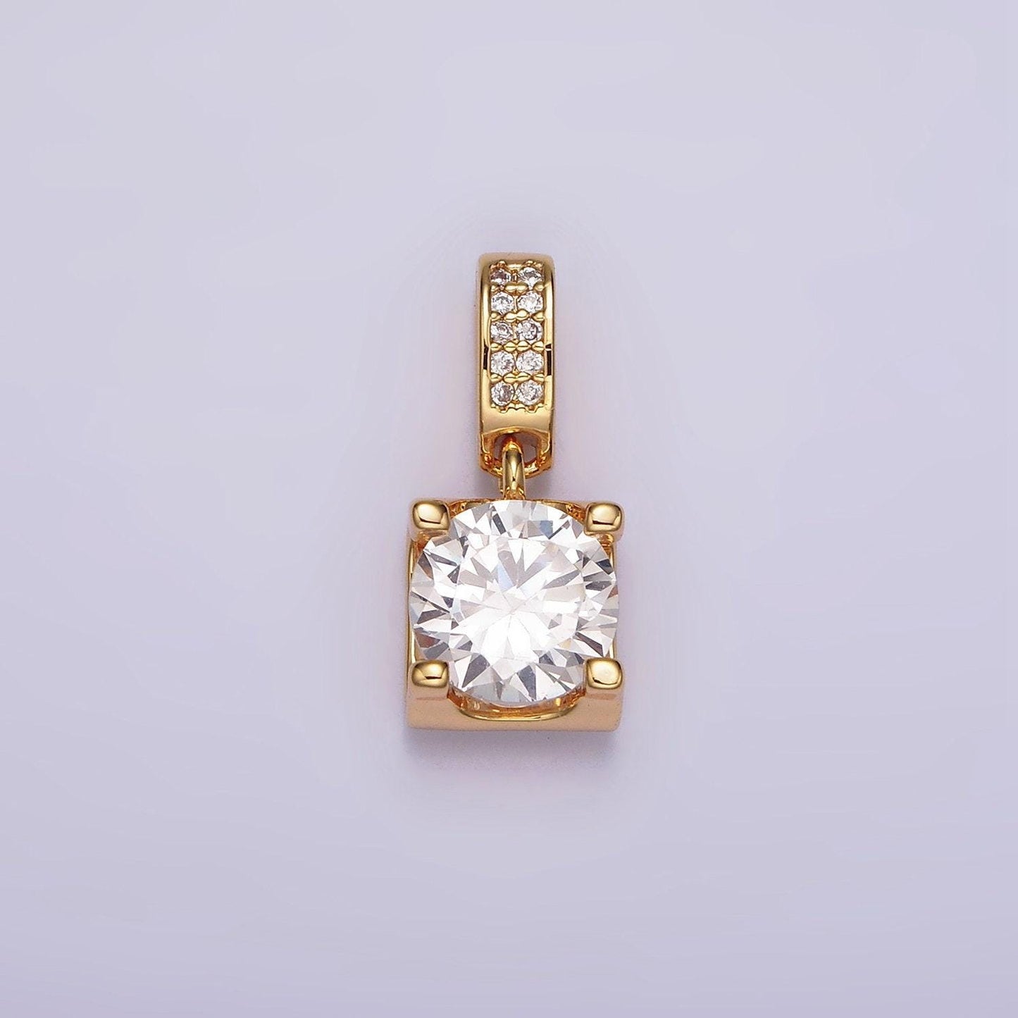 16k gold filled clear round cz boxed micro paved cz pendant | n1777