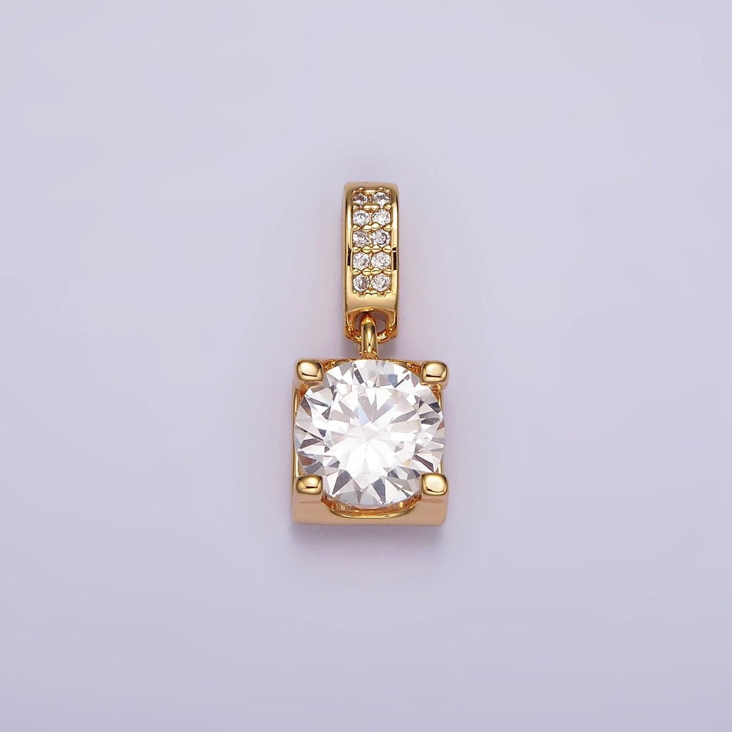 16k gold filled clear round cz boxed micro paved cz pendant | n1777