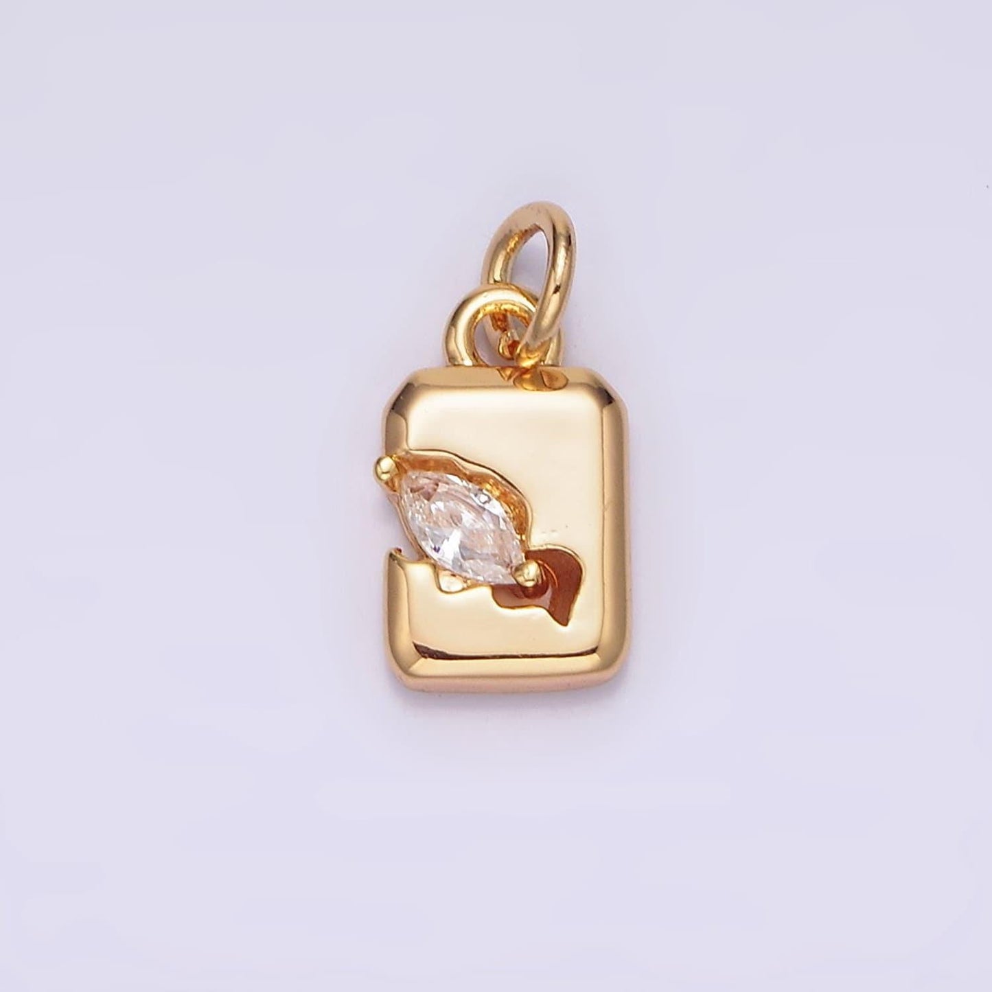16k gold filled clear marquise cz cracked tag rectangular charm | n1770