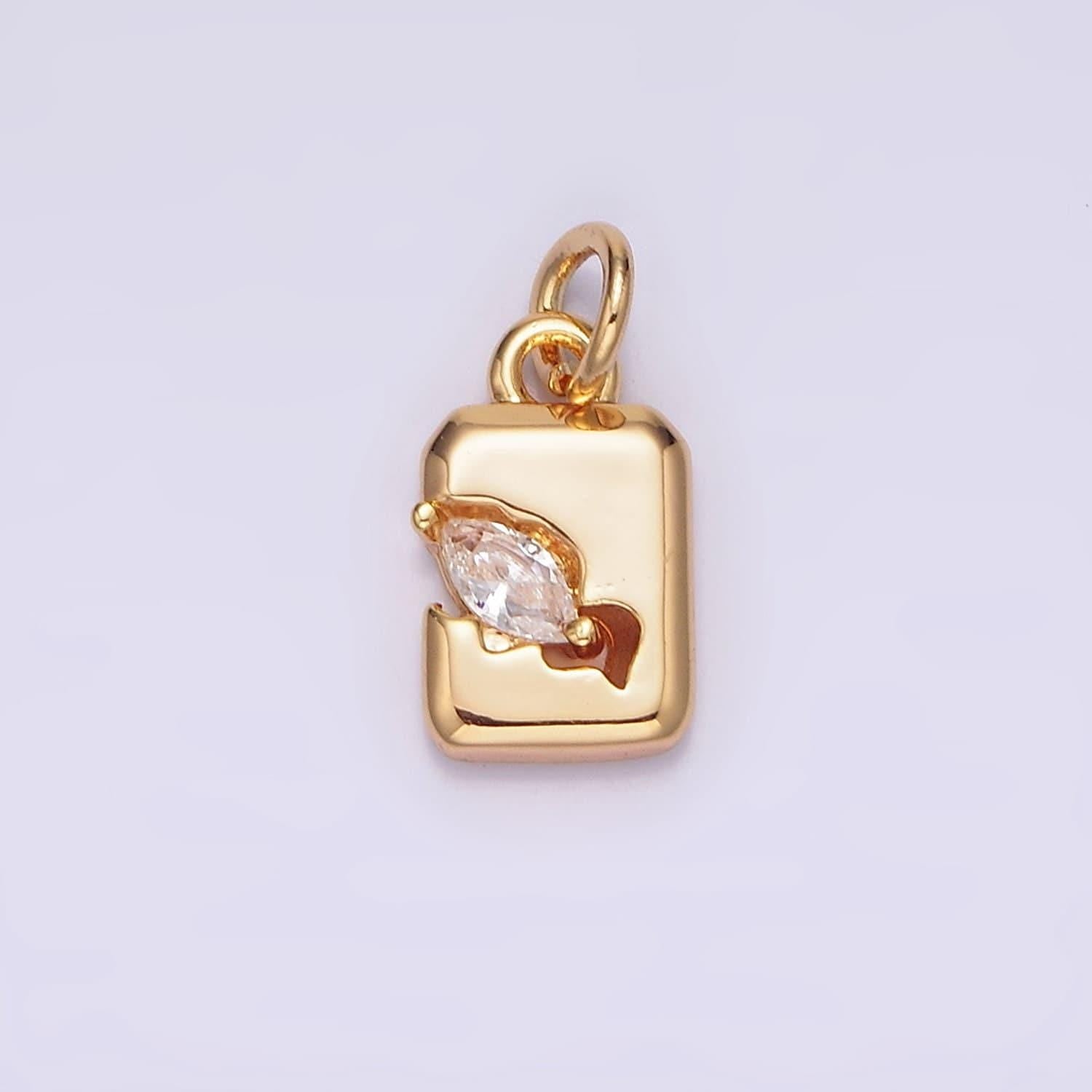 16k gold filled clear marquise cz cracked tag rectangular charm | n1770