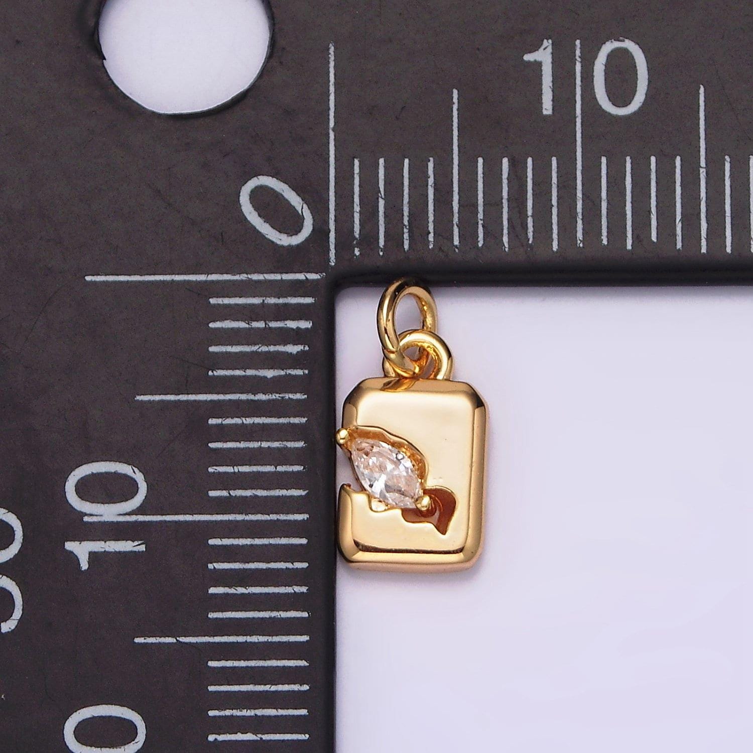 16k gold filled clear marquise cz cracked tag rectangular charm | n1770