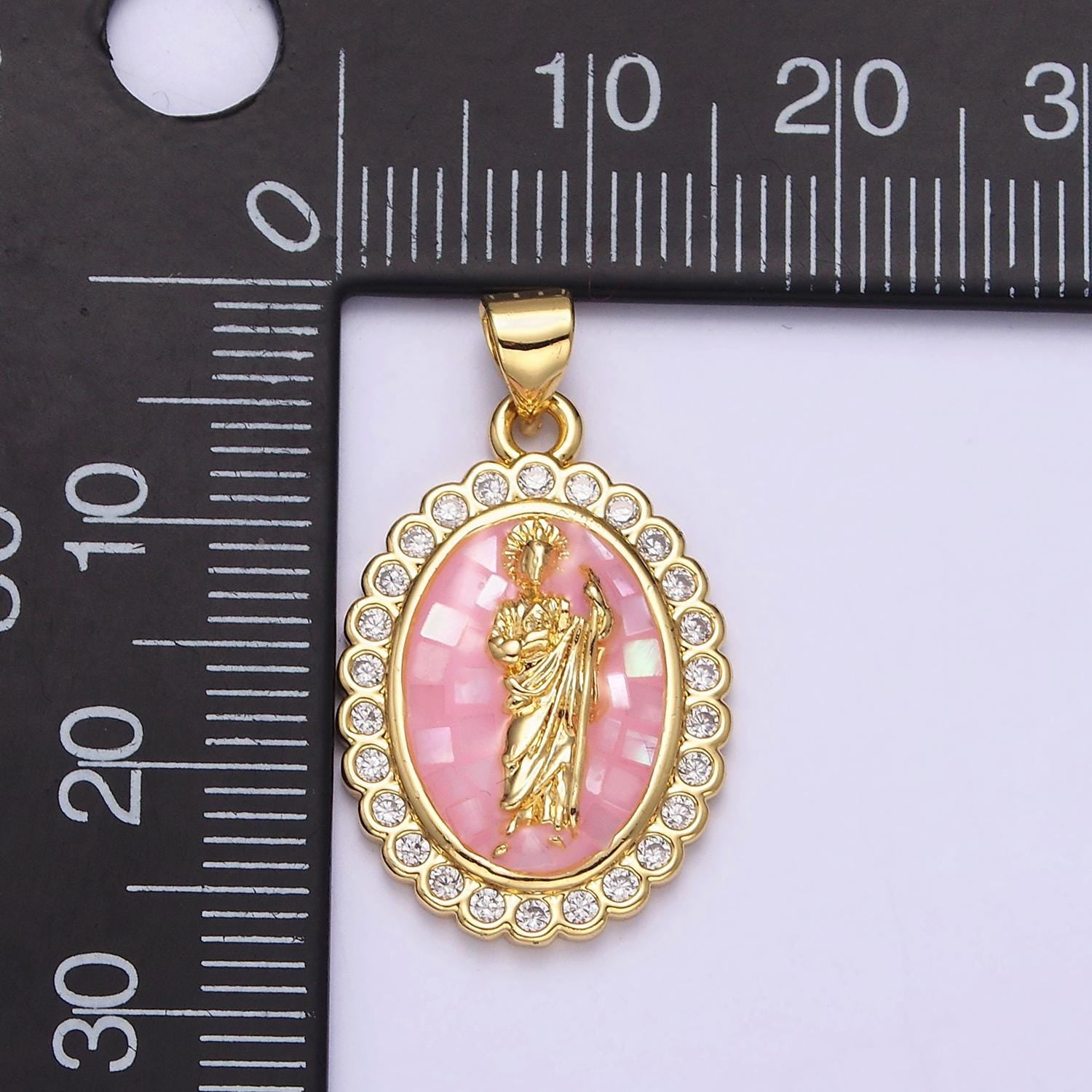 14k gold filled saint jude pendant cz san judas tadeo charm necklace, religious catholic jewelry green opal san judas tadeo charm n1776
