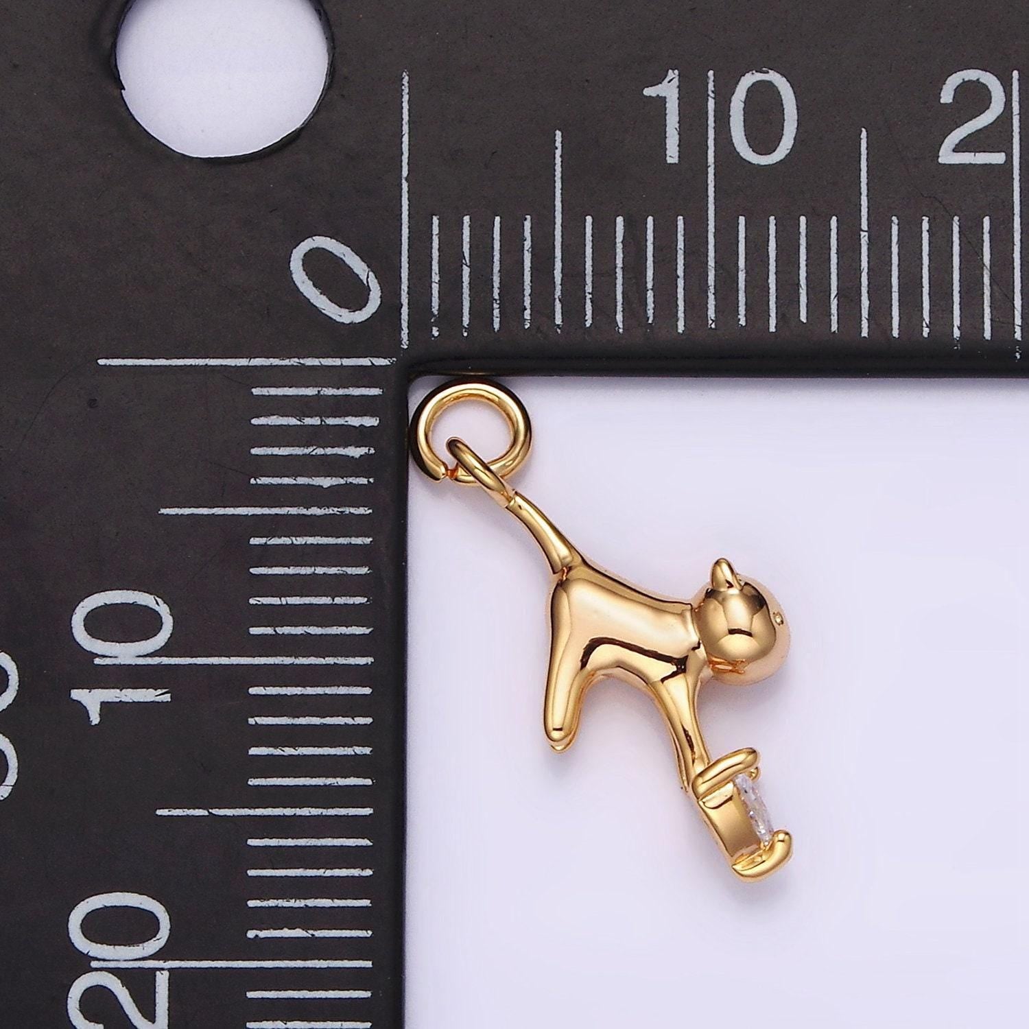 18k gold filled cat pet animal clear heart cz charm | n1757