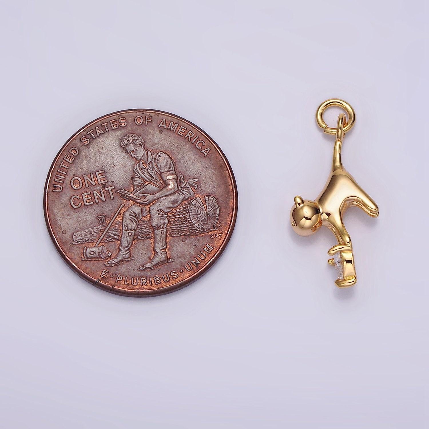 18k gold filled cat pet animal clear heart cz charm | n1757