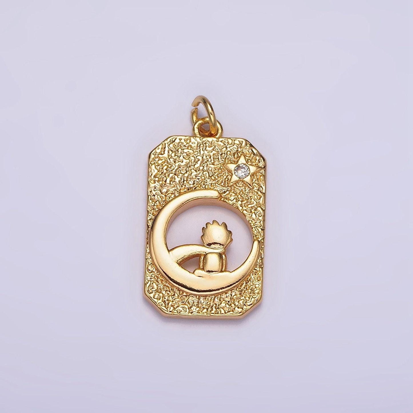 18k gold filled celestial crescent star moon little boy prince open hammered tag charm | n-1755