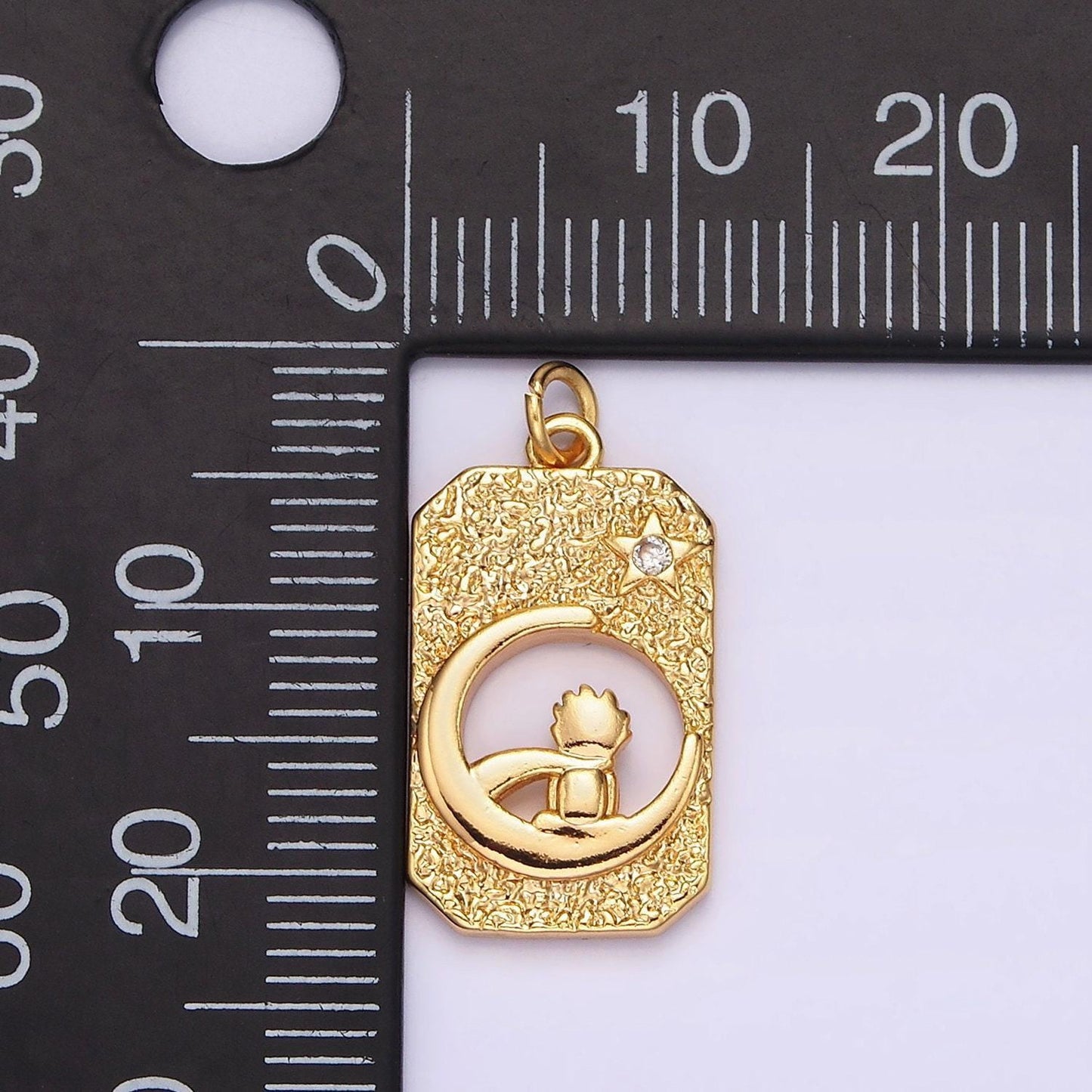 18k gold filled celestial crescent star moon little boy prince open hammered tag charm | n-1755