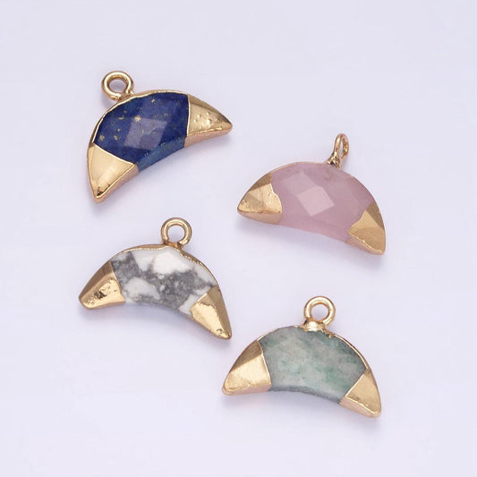 14k gold filled lapis lazuli, amazonite, rose quartz, howlite crescent horn foiled charm | n1745 - n1748