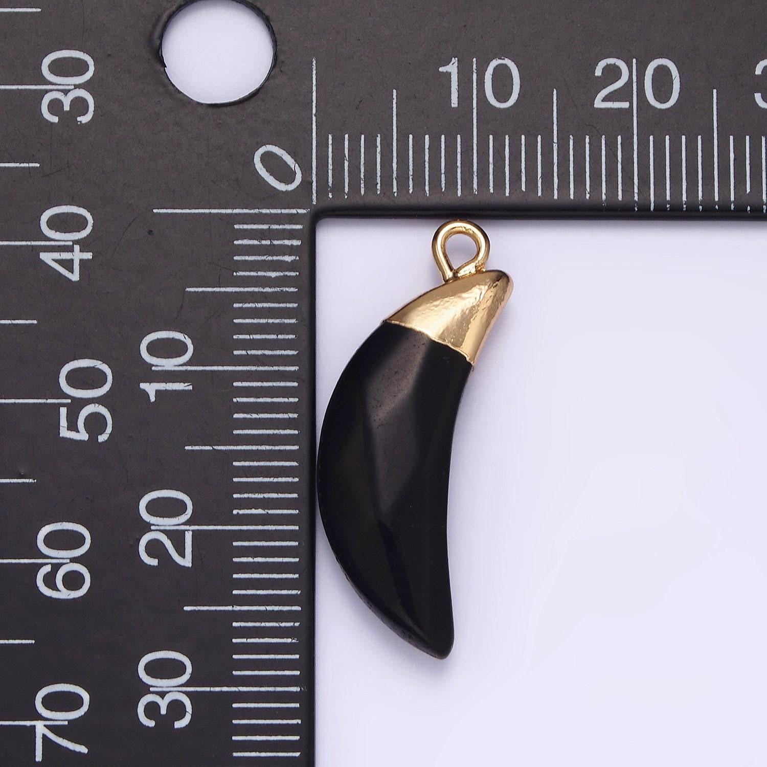 14k gold filled onyx, howlite, clear quartz crescent horn foiled charm | n1749 n1751 n1752