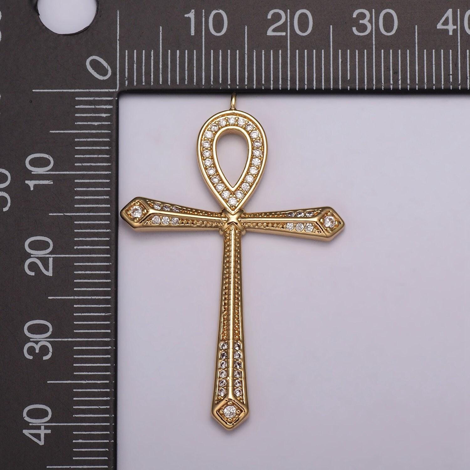 18k gold filled iced ankh micro pave cz ankh cross symbol of life, egyptian pantheon, crux ansata cz bracelet earring necklace pendant charm