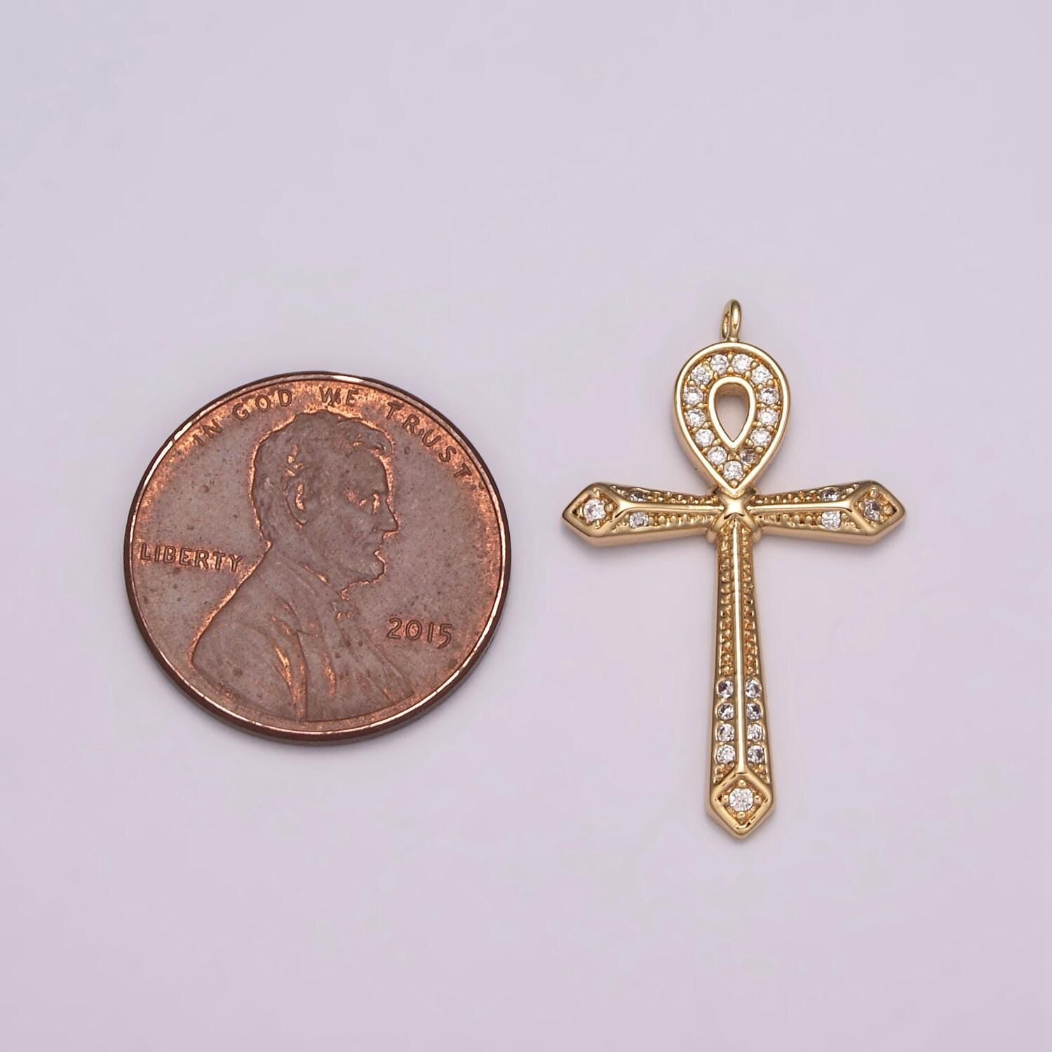 18k gold filled iced ankh micro pave cz ankh cross symbol of life, egyptian pantheon, crux ansata cz bracelet earring necklace pendant charm
