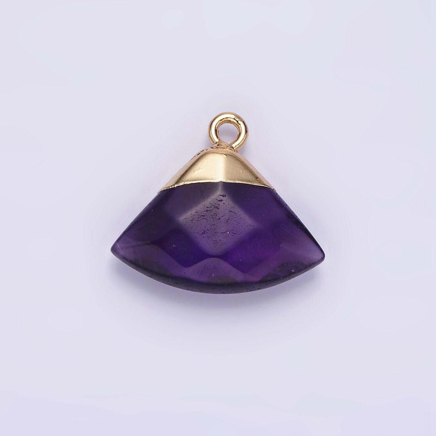 14k gold filled amethyst, aventurine, rose quartz, clear quartz, amazonite triangle fan molten charm | n1737 - n1741