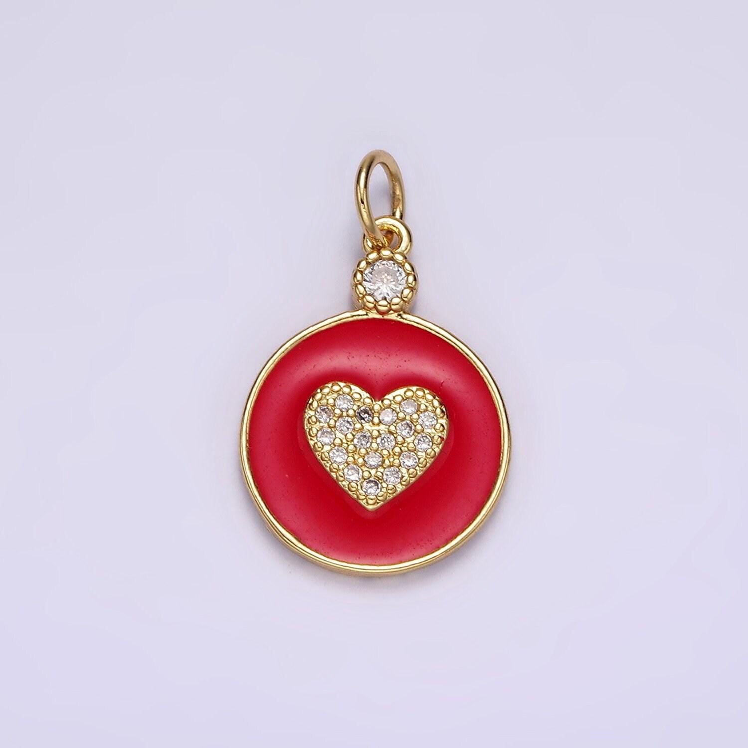 Dainty red enamel charms cubic zirconia heart charm jewelry for necklace bracelet earring necklace making n1733