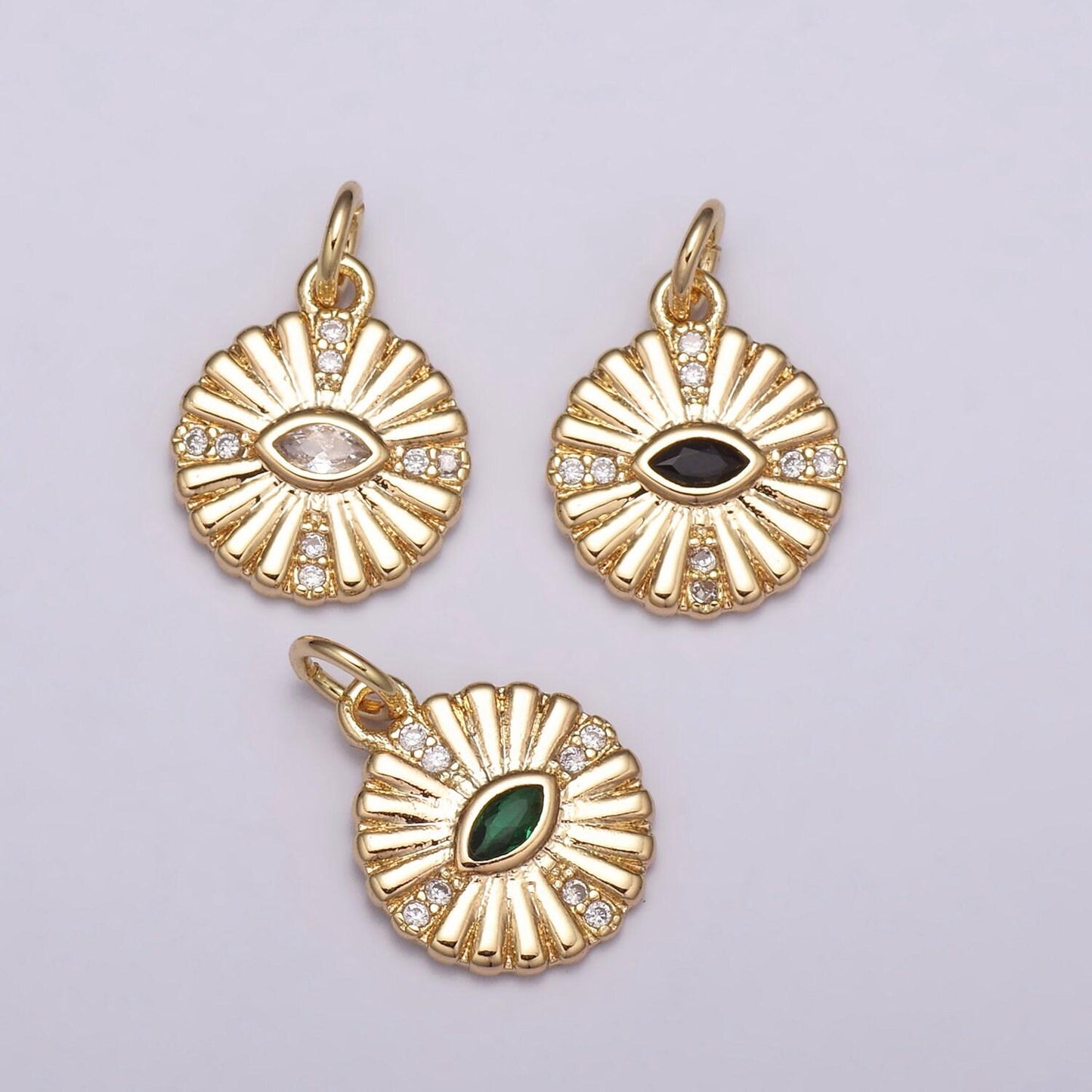 Dainty 18k gold filled evil eye charm round eye medallion disc charm for necklace earring bracelet supply