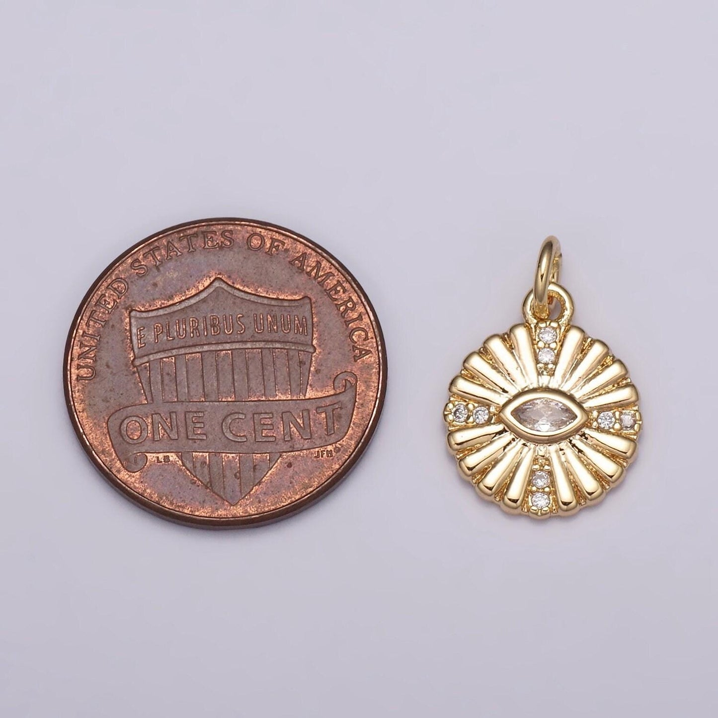Dainty 18k gold filled evil eye charm round eye medallion disc charm for necklace earring bracelet supply
