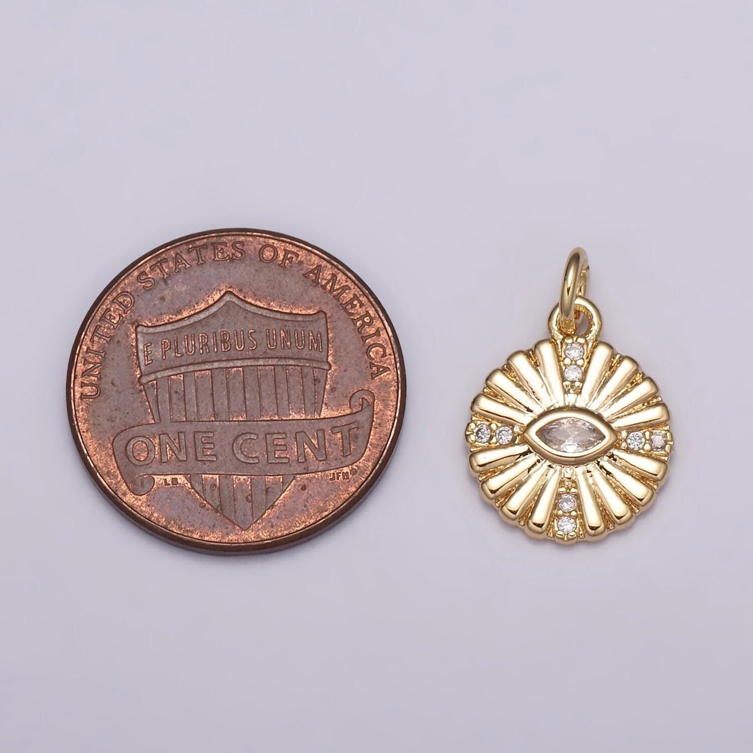 Dainty 18k gold filled evil eye charm round eye medallion disc charm for necklace earring bracelet supply
