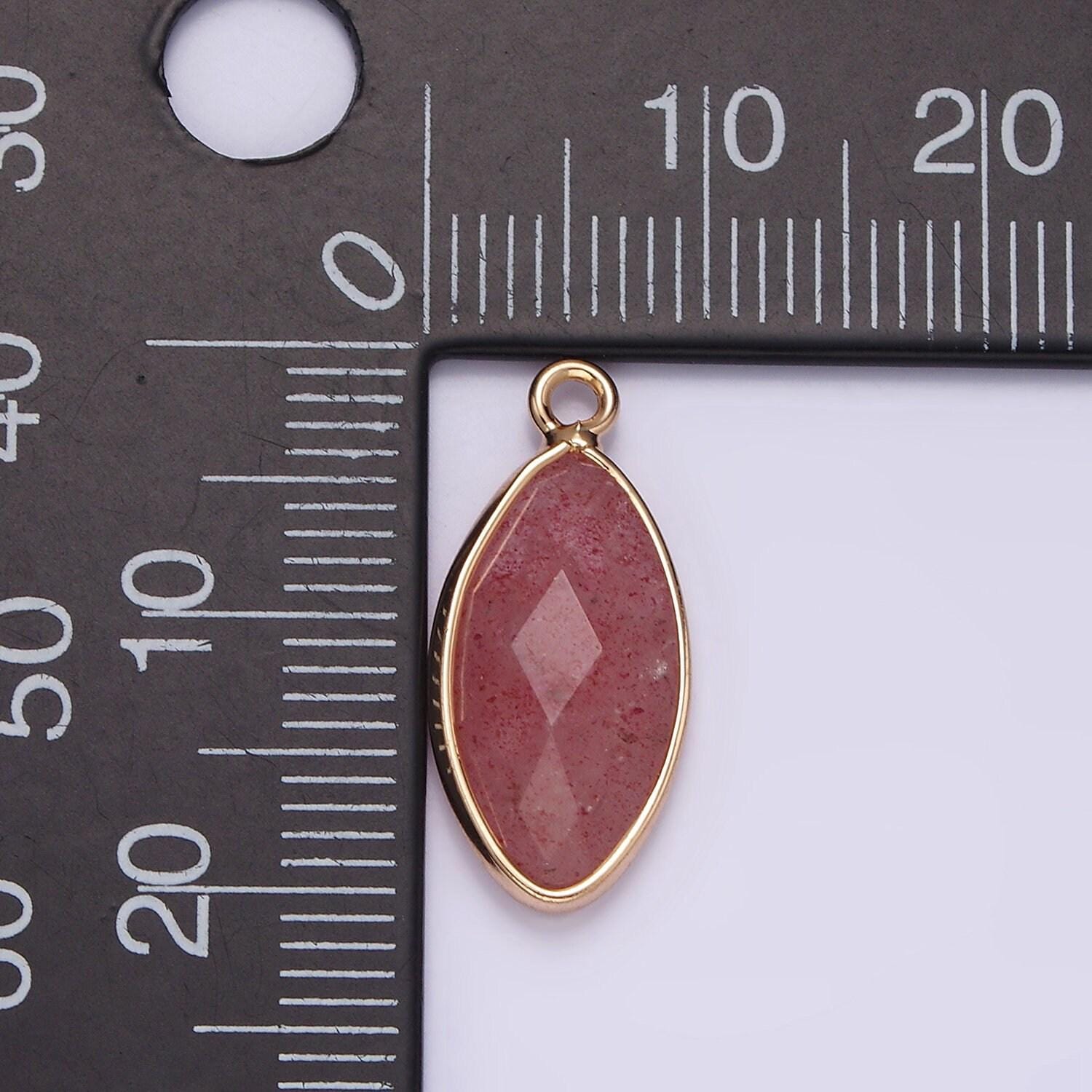 Gemstone faceted oval gold edge pendant charm rose quartz onyx amazonite charm n1726 n1727 n1743 n1744