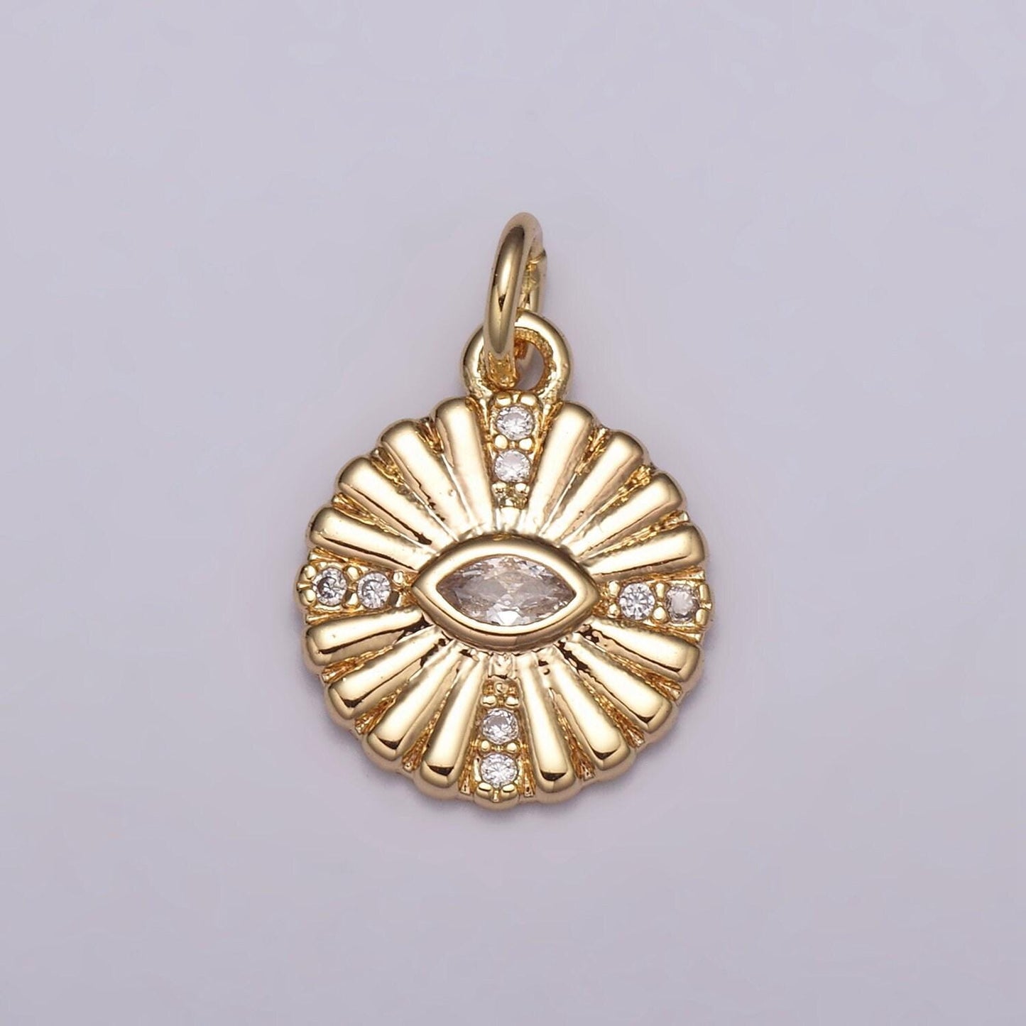 Dainty 18k gold filled evil eye charm round eye medallion disc charm for necklace earring bracelet supply