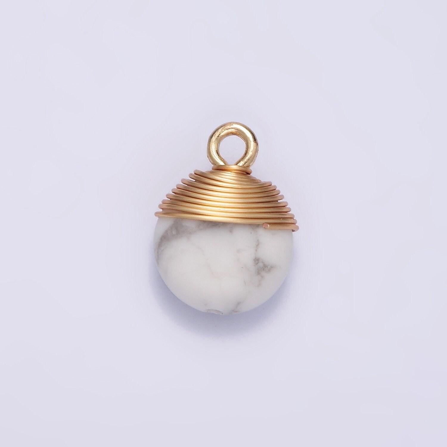 14k gold filled natural gemstone round multifaceted wire wrapped charm | n1718 - n1722